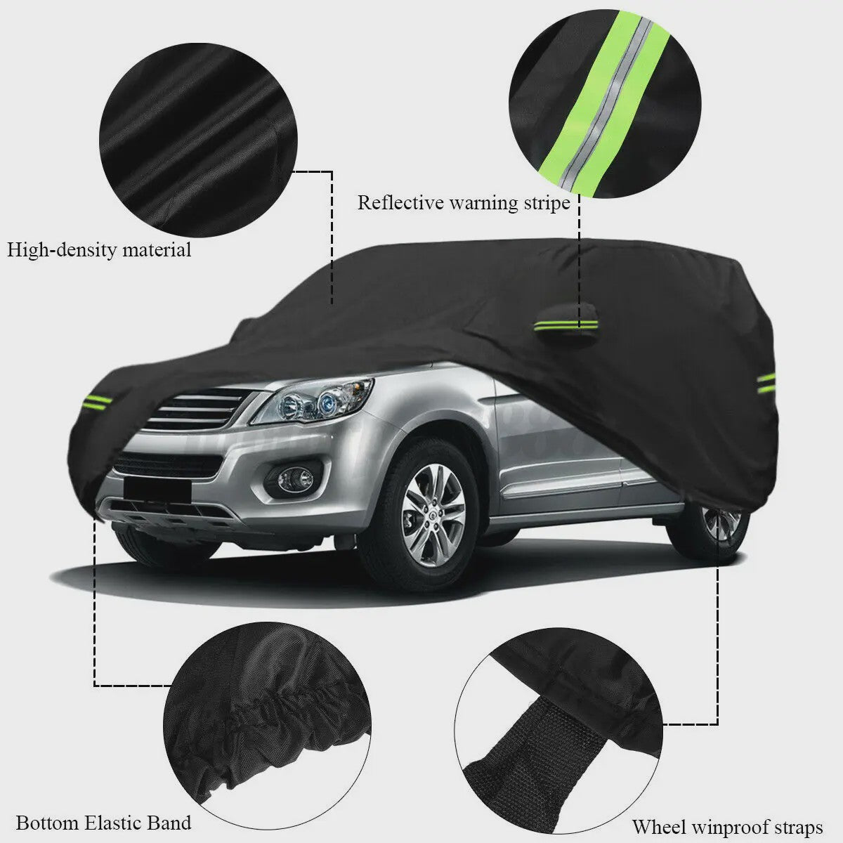 Universele Autohoes voor SUV en Sedan - Waterdicht, UV- en Krasbestendig met Reflecterende Strepen