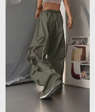 Oversized Cargo Jogger Broek Dames - Vintage Stijl Hoge Taille Zwart