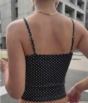Dames Polka Dot Crop Top met Spaghettibandjes en Vierkante Hals - Stijlvolle Y2K Basic