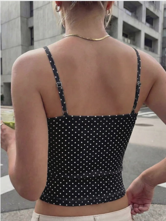 Dames Polka Dot Crop Top met Spaghettibandjes en Vierkante Hals - Stijlvolle Y2K Basic