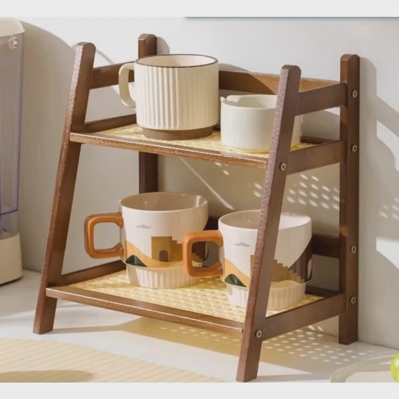 2-Laags Bamboe Opbergrek - Stijlvolle Organizer voor Keuken, Tafel & Appartement