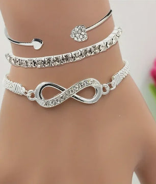 Set van 3 Vintage Kristallen Armbanden voor Dames - Hart, Oneindigheid & Geometrisch Design