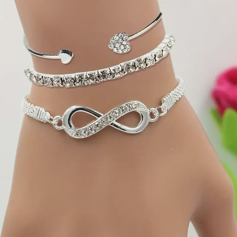 Set van 3 Vintage Kristallen Armbanden voor Dames - Hart, Oneindigheid & Geometrisch Design