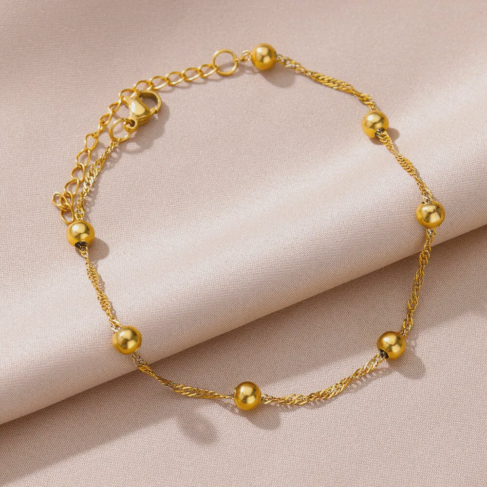 Gouden Anklet met Kralen en Bedels - Roestvrij Staal - Zomerse Strandjuwelen