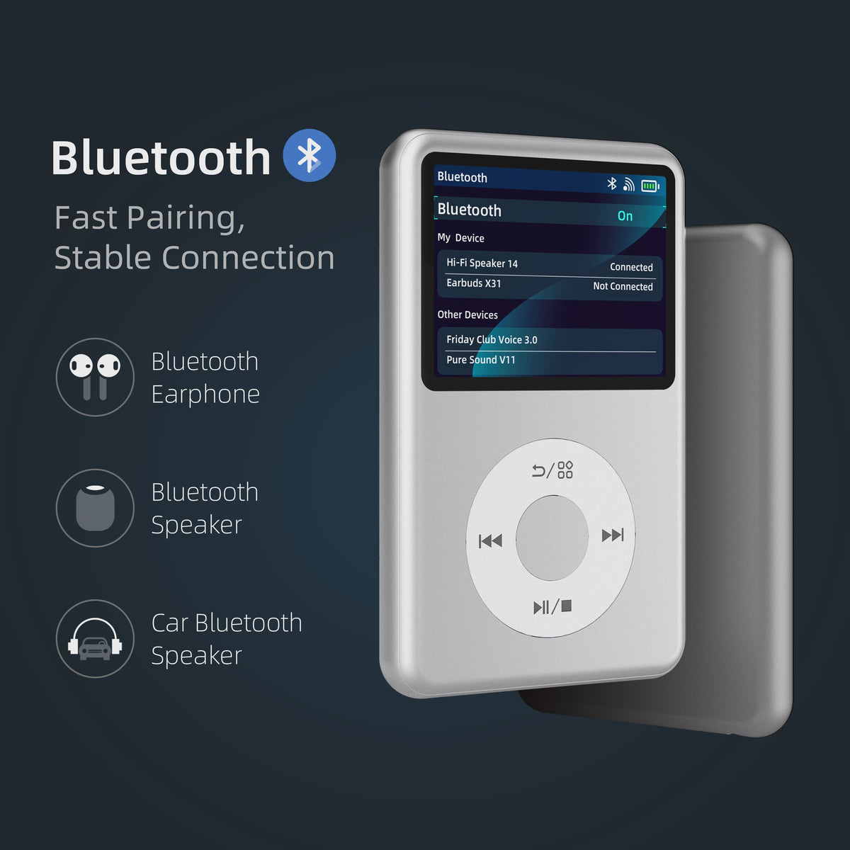 INNIOASIS Y1 MP3 Speler met Bluetooth, 64GB - Draagbare Muziek & Video Speler