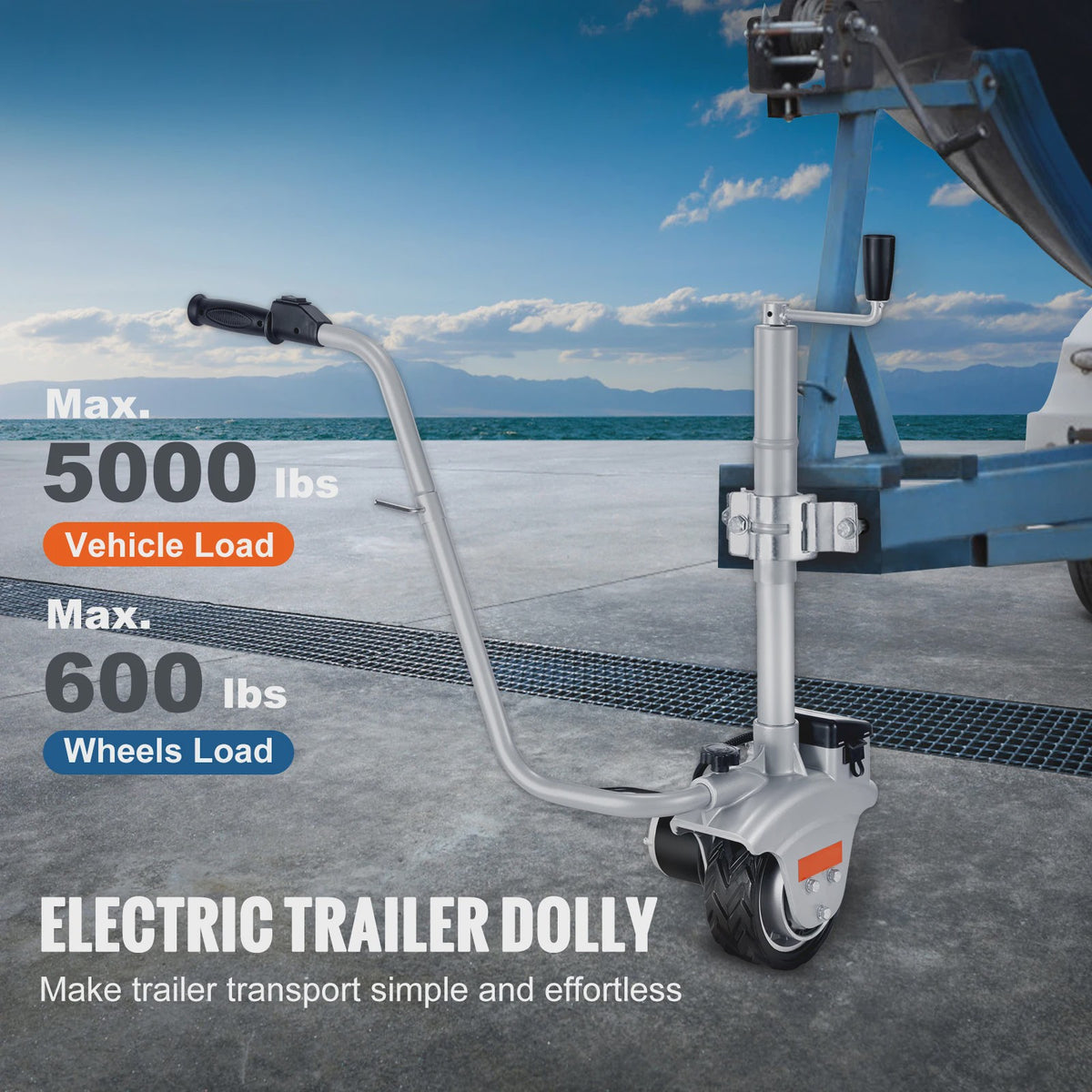 Elektrische Trailer Dolly 5000lbs - 12V Jockey Wheel met Verstelbare Hoogte voor Caravans
