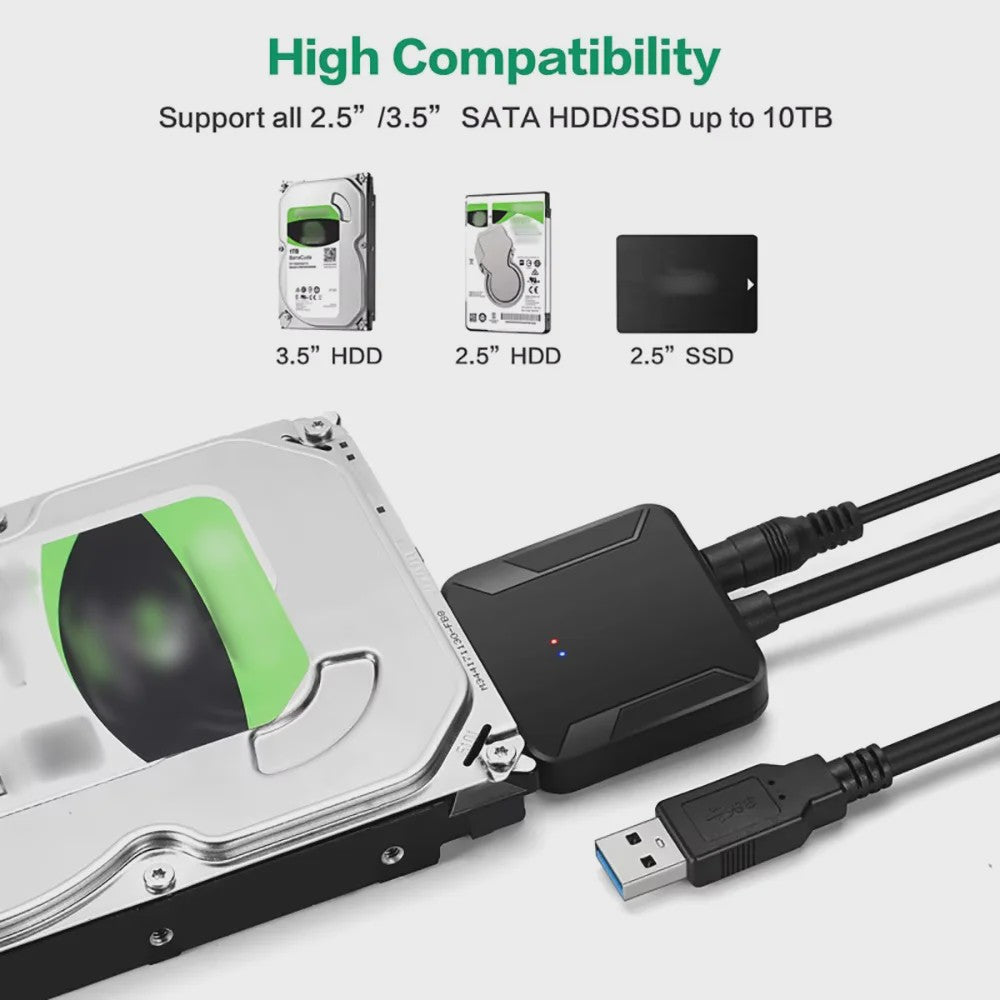 SATA naar USB 3.0 Adapter Kabel voor 3.5/2.5 inch HDD/SSD - Ondersteunt UASP & 12V Voeding