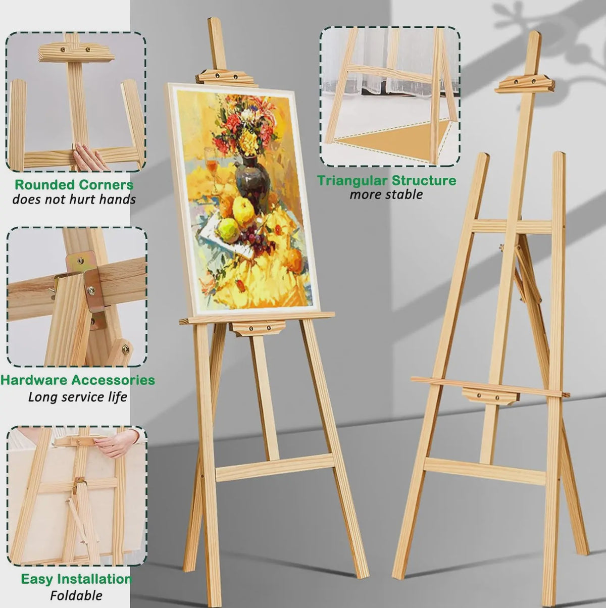 Houten Ezel Standbeeld 150/175 cm - Verstelbaar voor Kunst, Bruiloftsborden & Posters