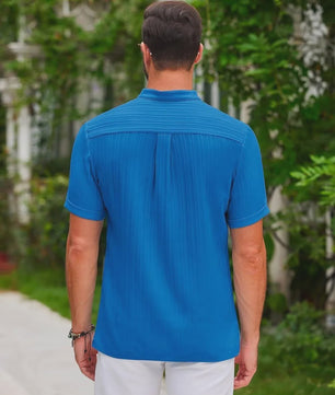 Herenshirt van Katoen en Linnen met Opstaande Kraag - Casual en Comfortabel