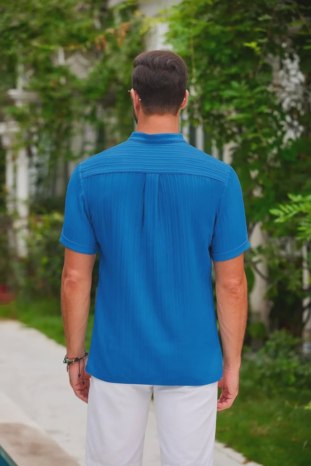 Herenshirt van Katoen en Linnen met Opstaande Kraag - Casual en Comfortabel