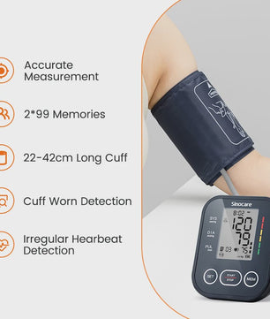 Sinocare ARM-30E+ Automatische Bloeddrukmeter met Hartslagmeter en Lange Manchet