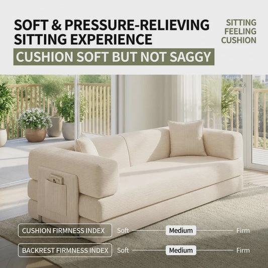1.8m/2m 32d Sponge Vacuum Compressible Bed Corduroy 2-In-1 Small Apartment Floor Sofa Bed Couch For Living Room/Bedroom/Office Home Furniture Soft Loveseat