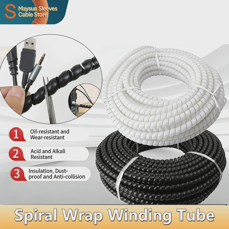 Flexibele Kabel Beschermhoes - Spiralen Kabelgoot voor Kabelmanagement (Zwart/Wit, 8-20mm)