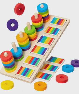 Montessori Houten Regenboog Ringenspel - Kleuren Sorteren & Logisch Denken Educatief Speelgoed