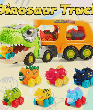 Dinosaurussen Vrachtwagen met 6 Mini Auto's - Licht & Geluid - Speelgoed voor Kinderen