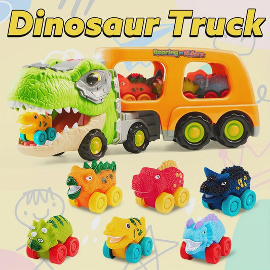 Dinosaurussen Vrachtwagen met 6 Mini Auto's - Licht & Geluid - Speelgoed voor Kinderen