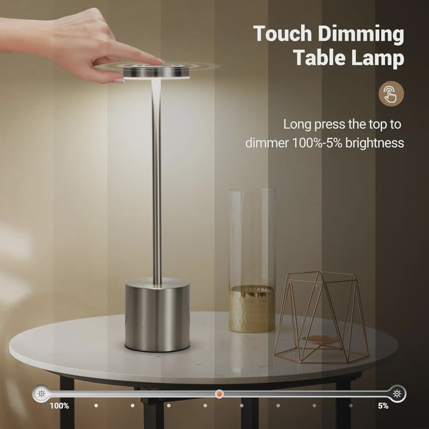 Draadloze LED Tafellamp met Touch Bediening - Oplaadbaar, 3 Kleuren, Dimbaar - Sfeerverlichting