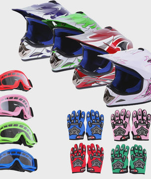 DOT Kinder Motorcross Helm Full Face met Vizier, Bril en Handschoenen - Veilig en Stijlvol