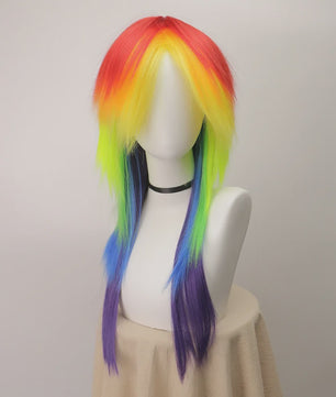 Regenboog Ombre Pruik Lang Recht Synthetisch met Pony - Unisex Cosplay & Feest