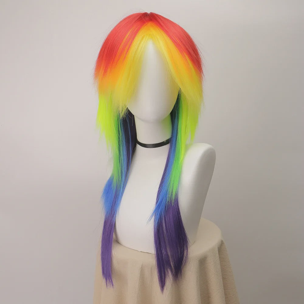 Regenboog Ombre Pruik Lang Recht Synthetisch met Pony - Unisex Cosplay & Feest