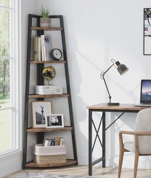 Hoekboekenkast met 5 etages - Stijlvol Hout & Metaal Design