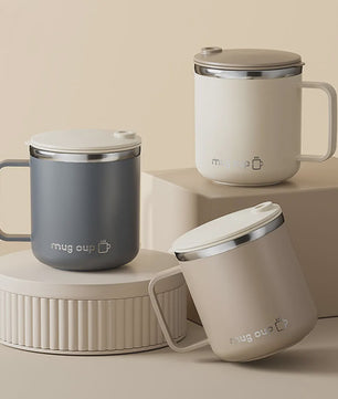 Geïsoleerde Koffiemok met Deksel - 400ML Dubbelwandig RVS Drinkbeker
