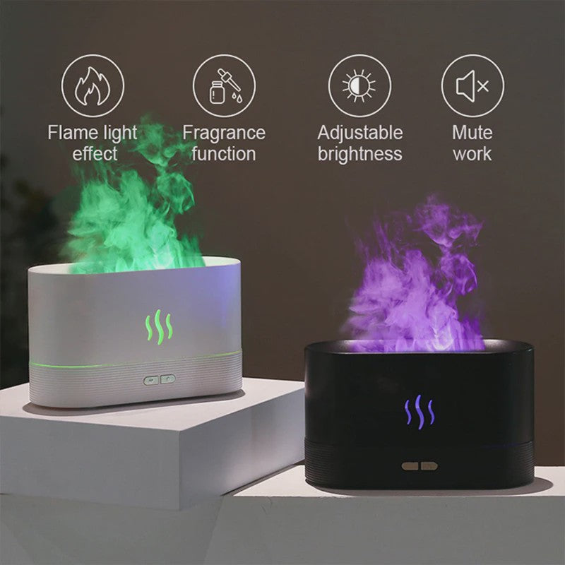 Vlam Effect Aroma Diffuser & Luchtbevochtiger met 7 Kleuren LED - USB