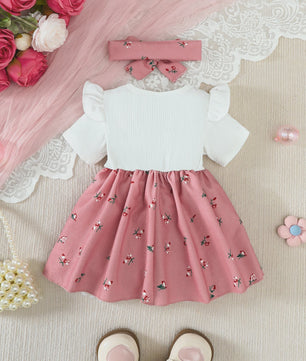 Zomerjurk met Hoofdband voor Baby Meisjes - Bloemig Design met Grote Strik