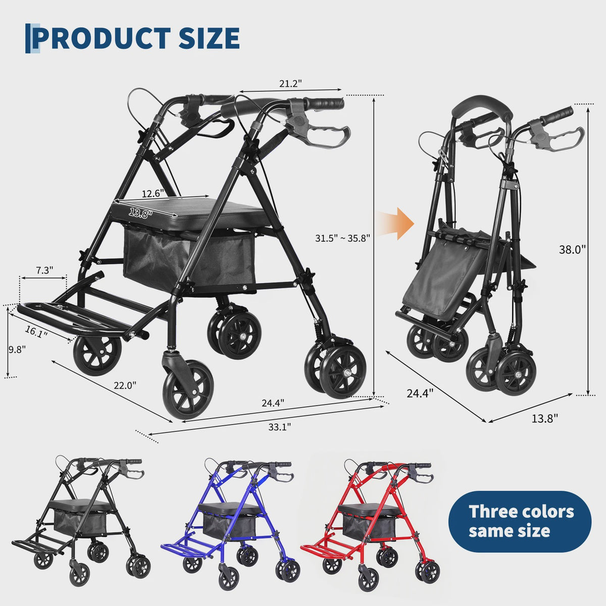 2-in-1 Rollator en Transportstoel voor Senioren - Opvouwbaar Aluminium Mobiliteitshulpmiddel
