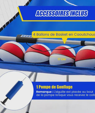 Arcade Basketbal Machine 8-in-1 met 4 Ballen, Pomp & 8 Spelmodi - Blauw