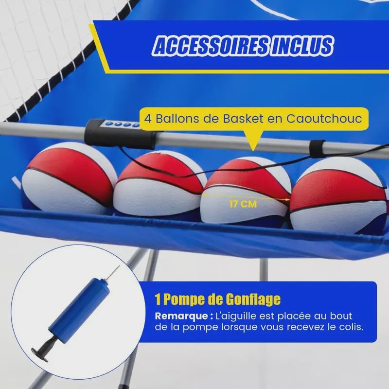 Arcade Basketbal Machine 8-in-1 met 4 Ballen, Pomp & 8 Spelmodi - Blauw