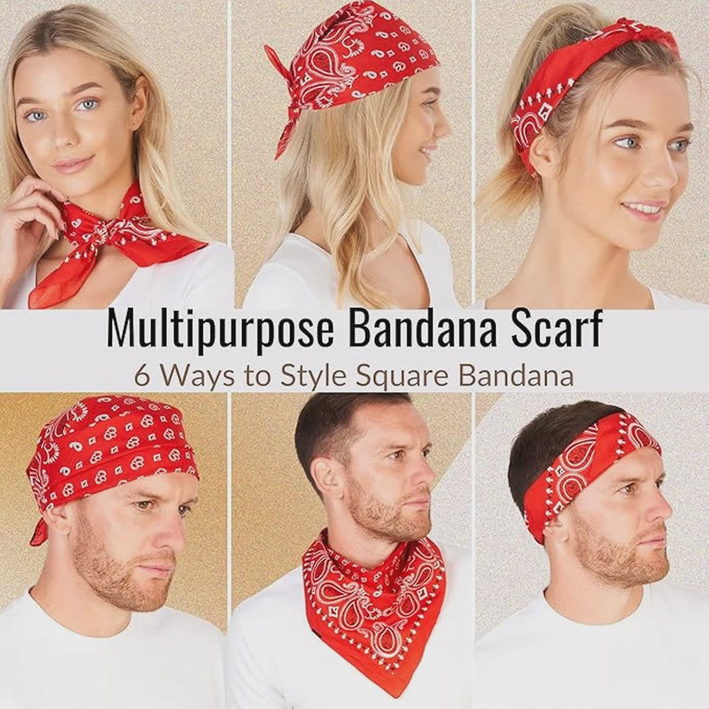 Unisex Paisley Bandana Sjaal - 55x55cm - Zwart, Rood, Wit