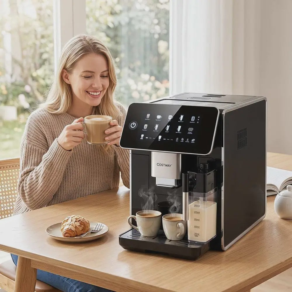 Volautomatische Koffiemachine met Ingebouwde Molen, Melkreservoir & Automatische Reiniging