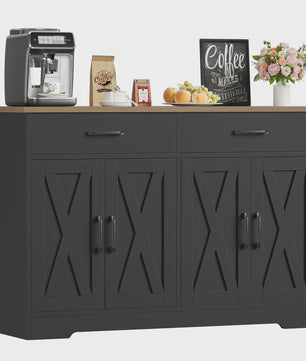 Zwarte Sideboard Kast met 2 Lades en 4 Deuren - 120cm Breed