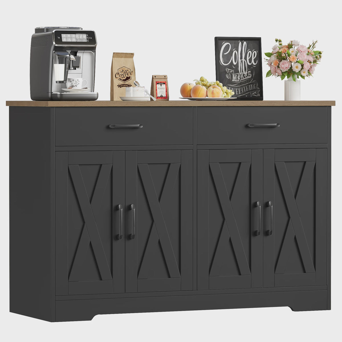 Zwarte Sideboard Kast met 2 Lades en 4 Deuren - 120cm Breed