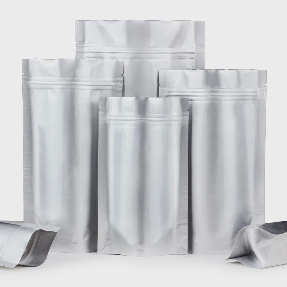 100x Zilveren Mylar Stand-Up Zakjes met Hersluitbare Zip Lock - Ideaal voor Voedselopslag