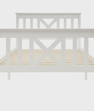 Massief Houten Eenpersoonsbed 90x200 cm met Lattenbodem en Hoofdbord - Wit Grenen