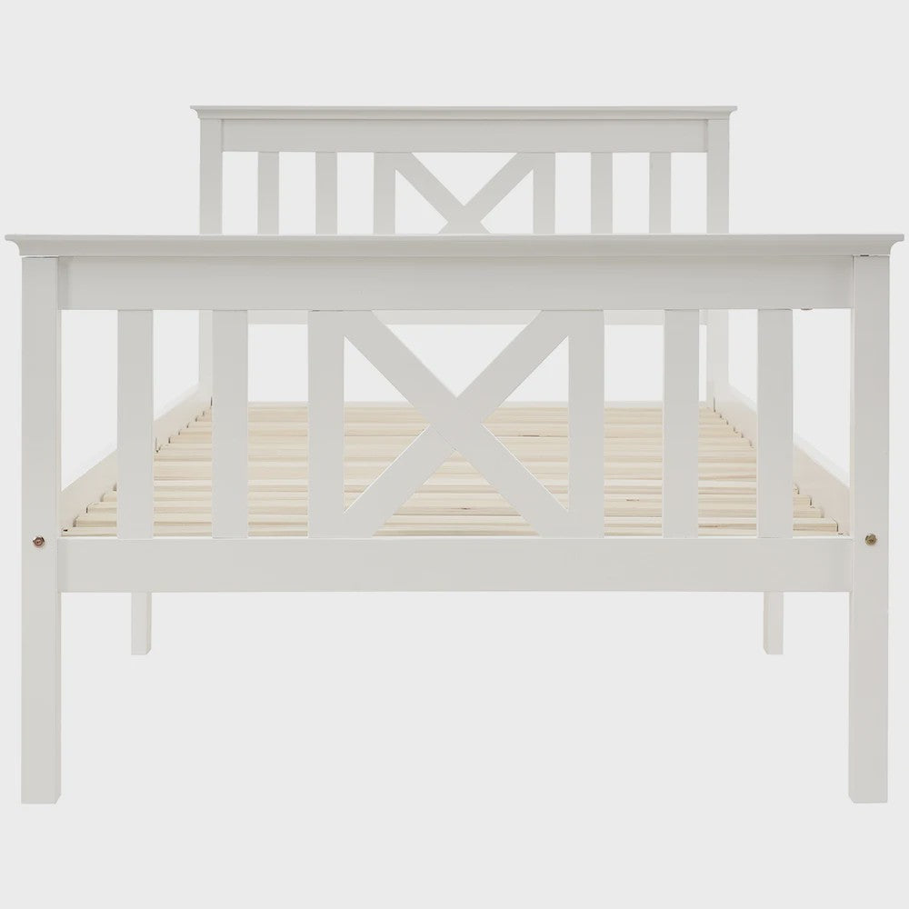 Massief Houten Eenpersoonsbed 90x200 cm met Lattenbodem en Hoofdbord - Wit Grenen