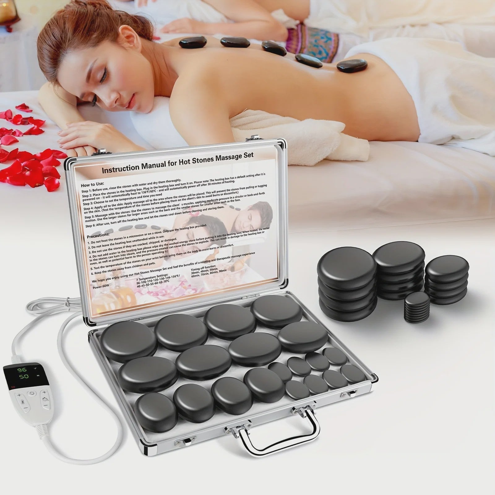 Hot Stone Massage Set met Verwarmer en Temperatuurregeling - Professionele Spa Tool