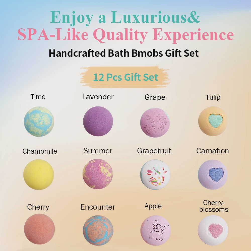 Luxe Badbom Geschenkset - 12 Handgemaakte Natuurlijke Aromatherapie Bruisballen