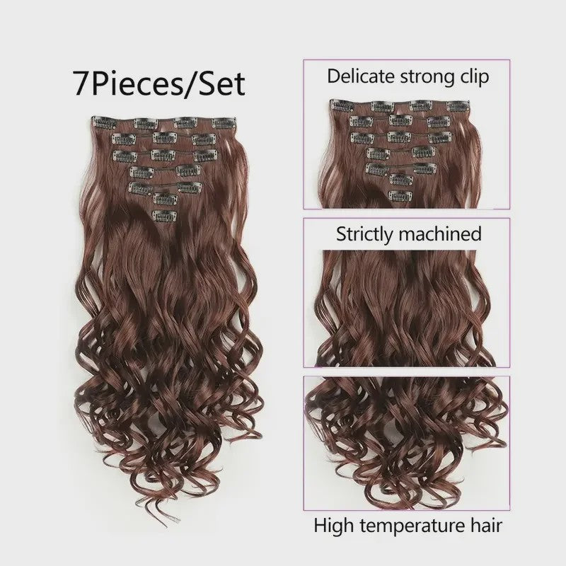 Clip-in Haarverlenging 7 Delig - 55cm Lang Krullend Synthetisch Haar