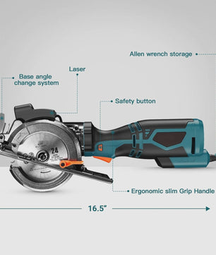 DOVAMAN Mini Cirkelzaag met Laser - 710W, 3500rpm, 6 Zaagbladen, 43mm Diepte