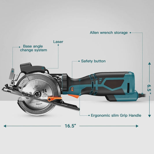 DOVAMAN Mini Cirkelzaag met Laser - 710W, 3500rpm, 6 Zaagbladen, 43mm Diepte