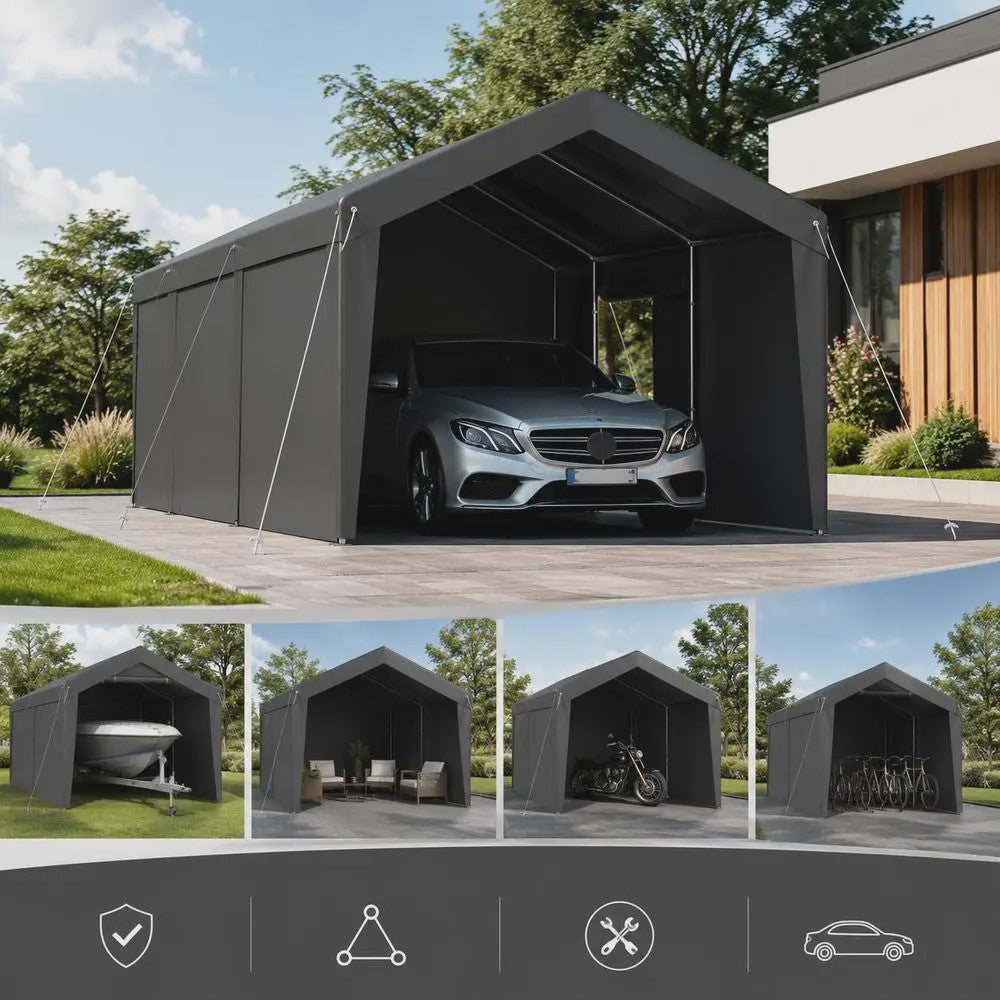 Robuuste Tent Carport 3.65 x 6.09 M - Jaarrond Bescherming met Afneembare Zijwanden