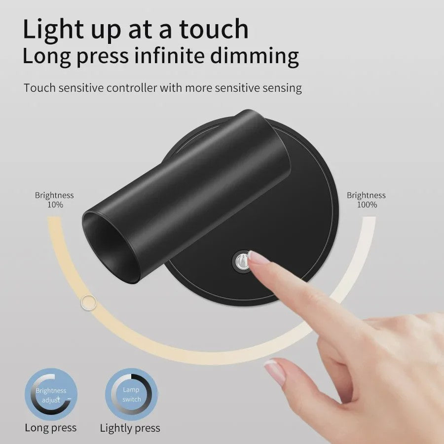 Draadloze LED Wandlamp met Magneet - Oplaadbaar via USB, Dimbare Leeslamp met Touch Switch