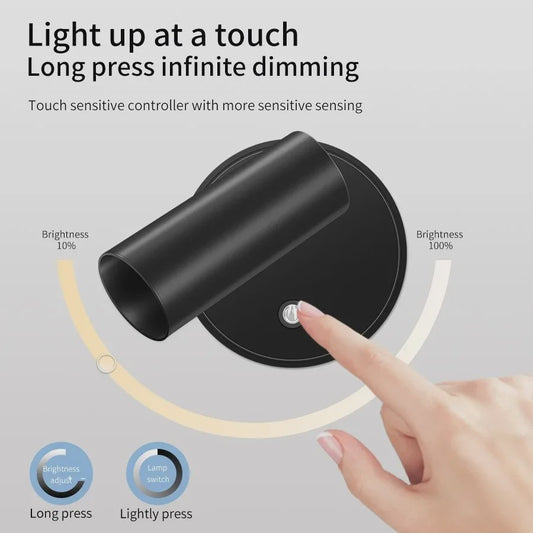 Draadloze LED Wandlamp met Magneet - Oplaadbaar via USB, Dimbare Leeslamp met Touch Switch