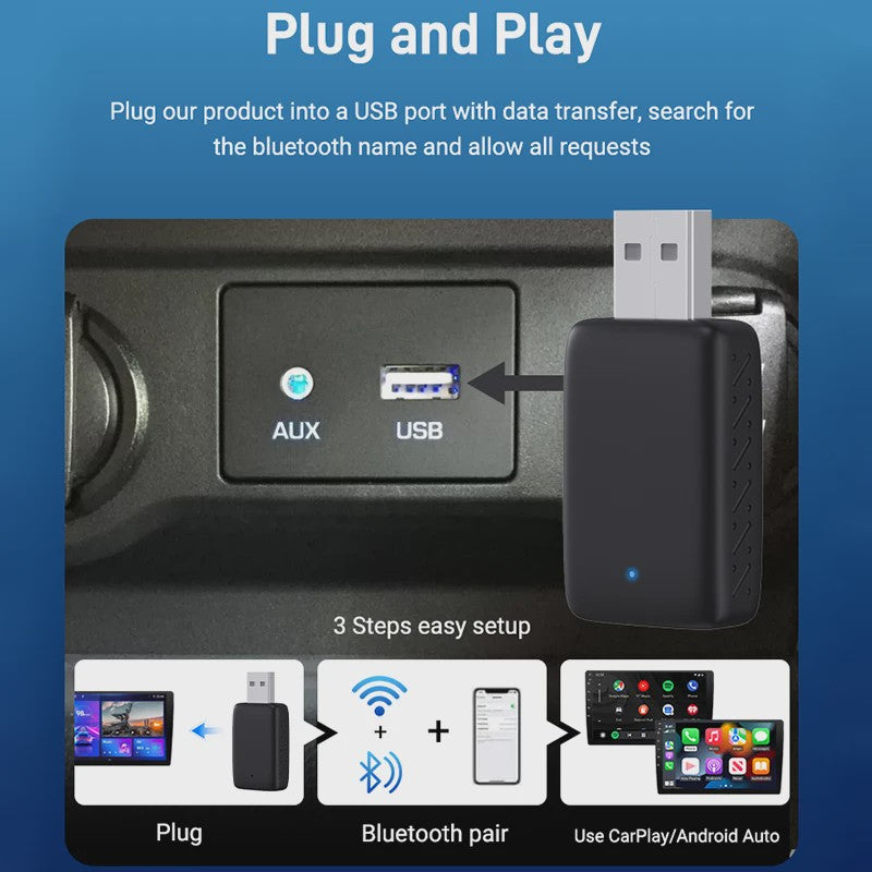 Draadloze CarPlay & Android Auto Adapter - 2-in-1 Mini USB Module met 5GHz WiFi