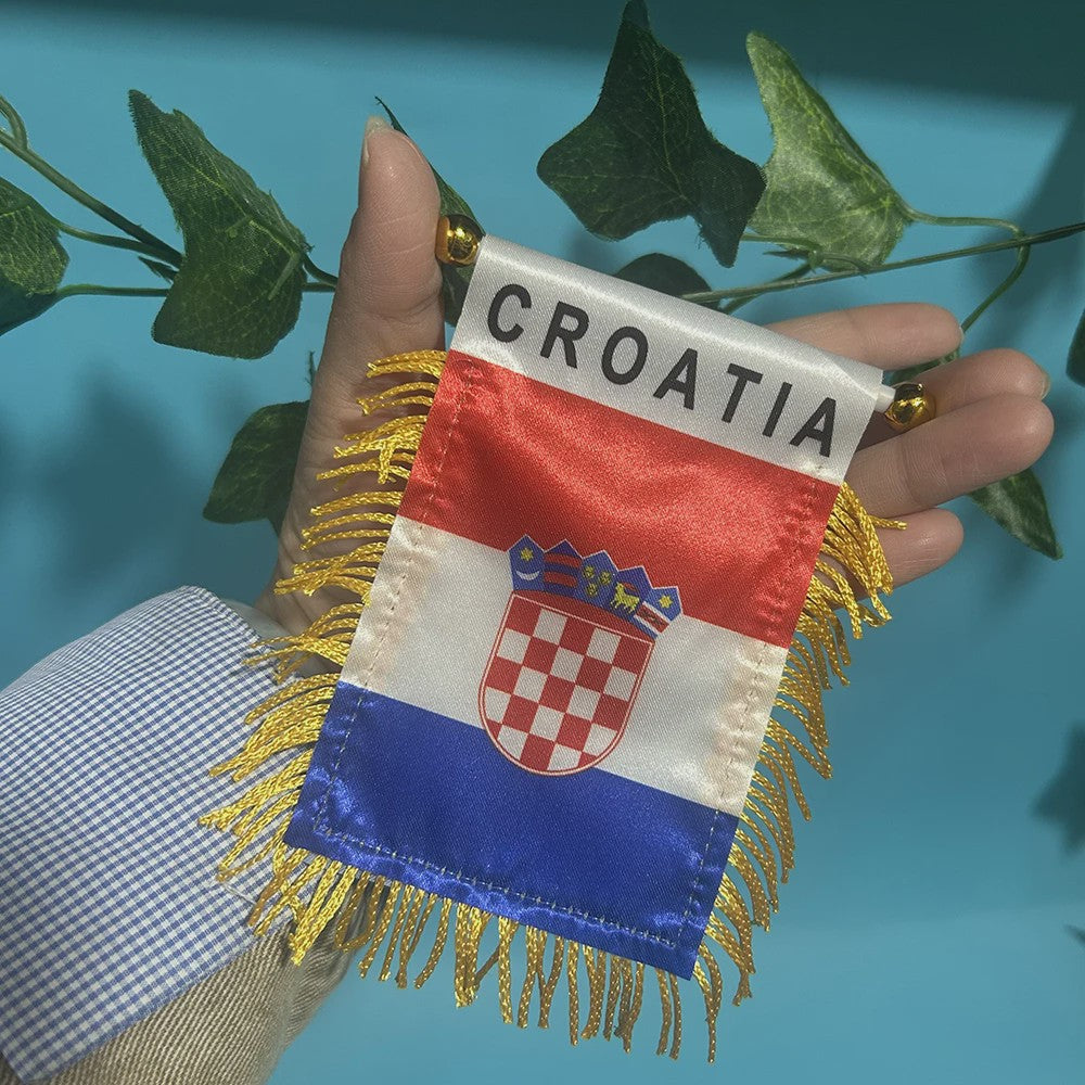 Mini Vlag Kroatië voor Auto - 8x12cm Polyester, Dubbelzijdig Bedrukt, Hangend
