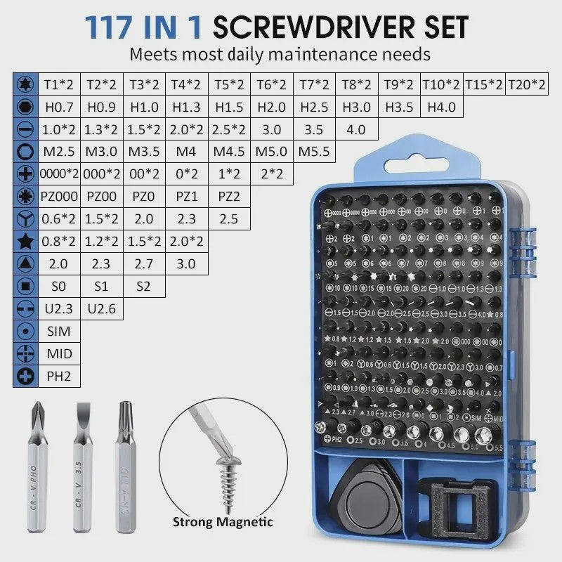 117-delige Precisie Schroevendraaierset: Magnetisch, Torx & Hex Bits voor iPhone, Mac, PC Reparatie