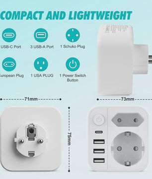 Universele Stekkerdoos met 3 USB, 1 Type-C en 2 AC-poorten - Snel Laden & Kindveilig